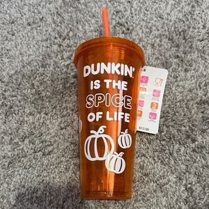 Orange Dunkin Tumbler with Straw